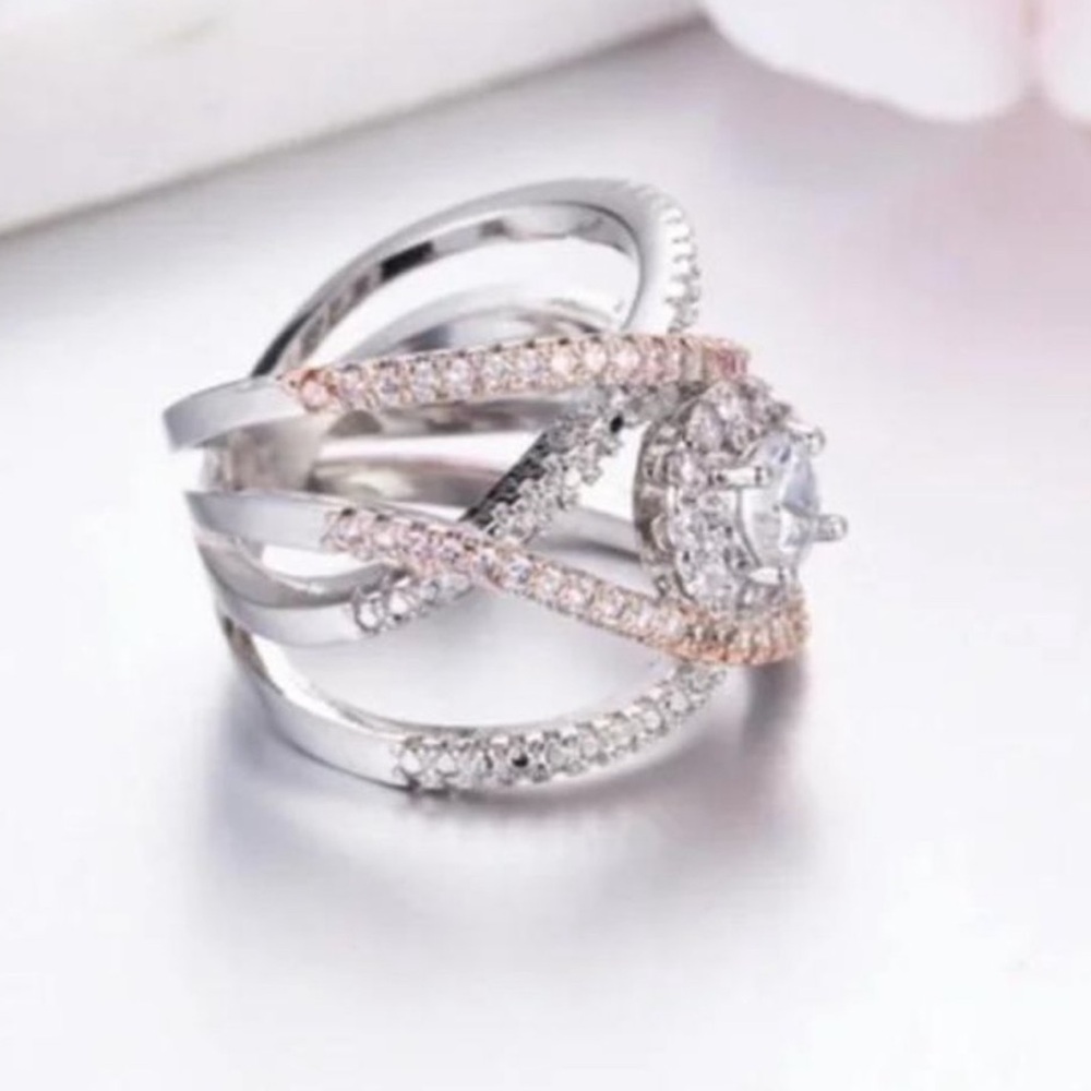 NEW 925 STERLING SILVER ROSE GOLD DIAMOND RING, CUTE RING, SHINY RING. - Picture 5 of 7